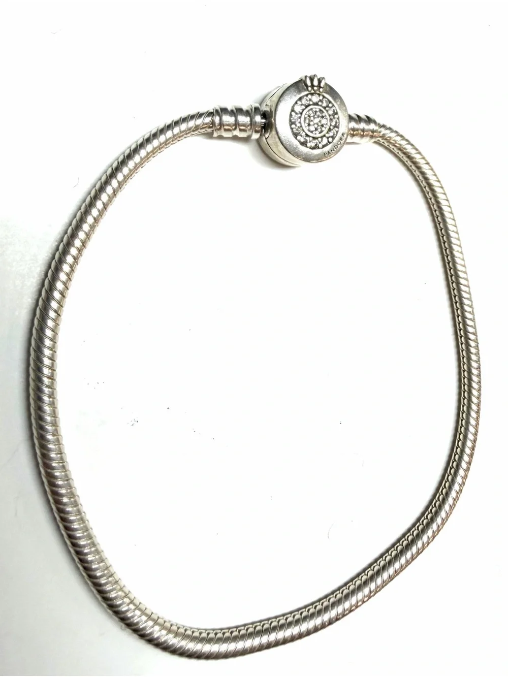 Pandora Sterling Silver Moments Sparkling Crown Clasp Snake Chain Bracelet
